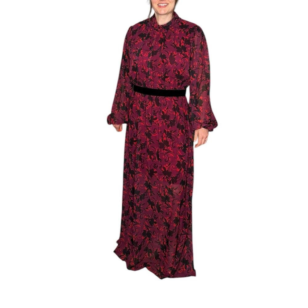 LDT Brooke Maxi Dress Purple Red Floral Pattern Long Women's‎ Size 14 Glam Chic